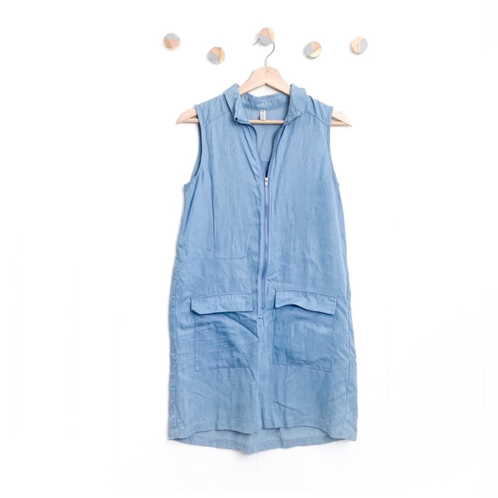 Revolve State of Being Chambray Shift Dress Zipper Zip